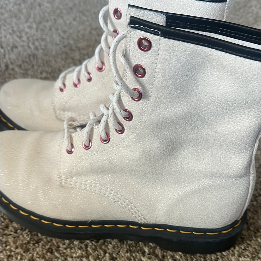 White Lace-Up Boots with Black Trim